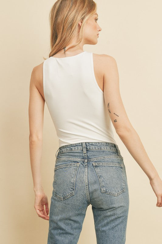 Back View - Ivory Halter Neck Bodysuit