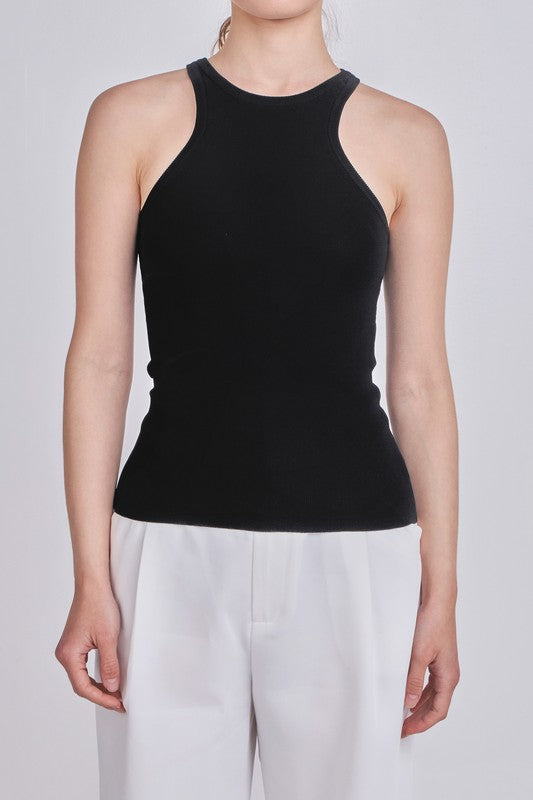 Close View - Black Sleeveless Basic Knit Top