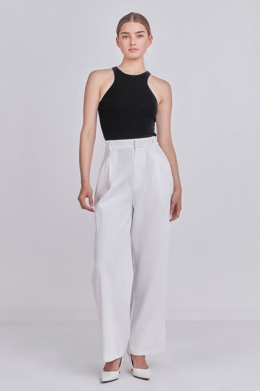 Black Sleeveless Basic Knit Top with white pants