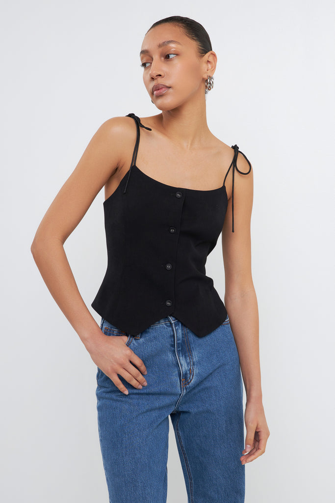 Black Strappy Bow Fitted Vest