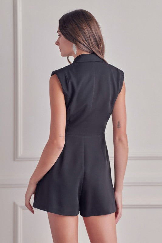 Back View - Black Overlay Romper Blazer