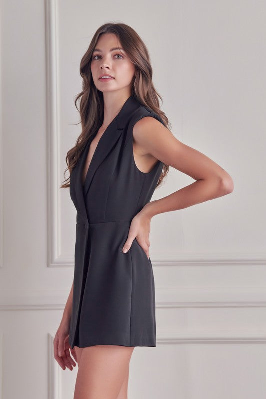 Side View - Black Overlay Romper Blazer