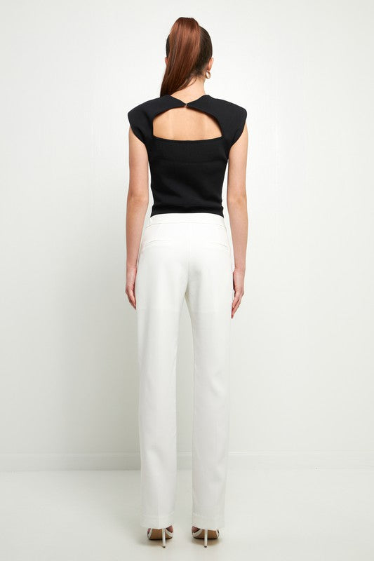 Back View - White Full Length Low Rise Pants