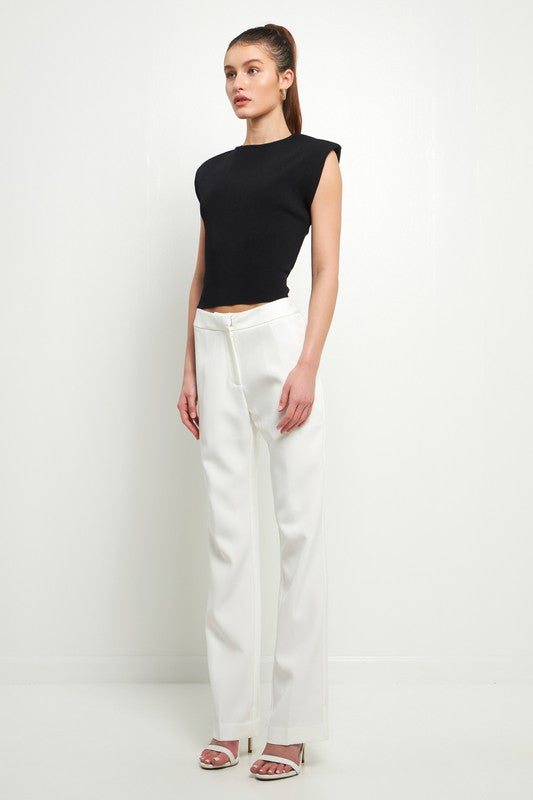 White Full Length Low Rise Pants, Top and Heels