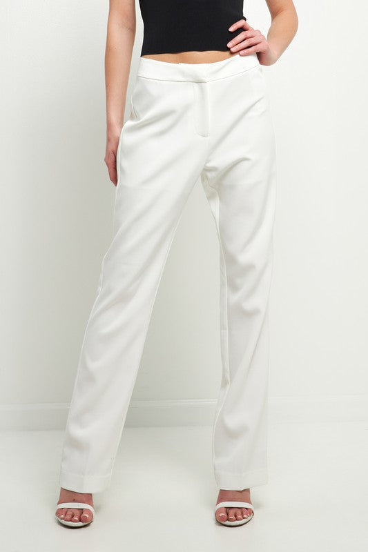 White Full Length Low Rise Pants