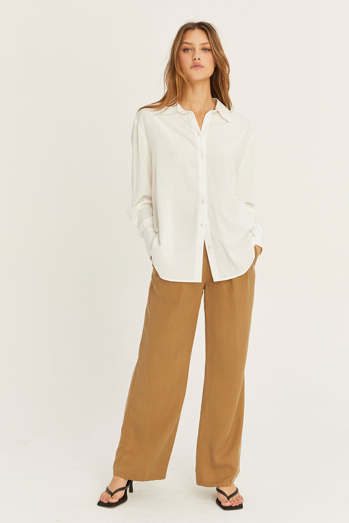 Sianna Ivory Open Back Tencel Shirt with Slacks